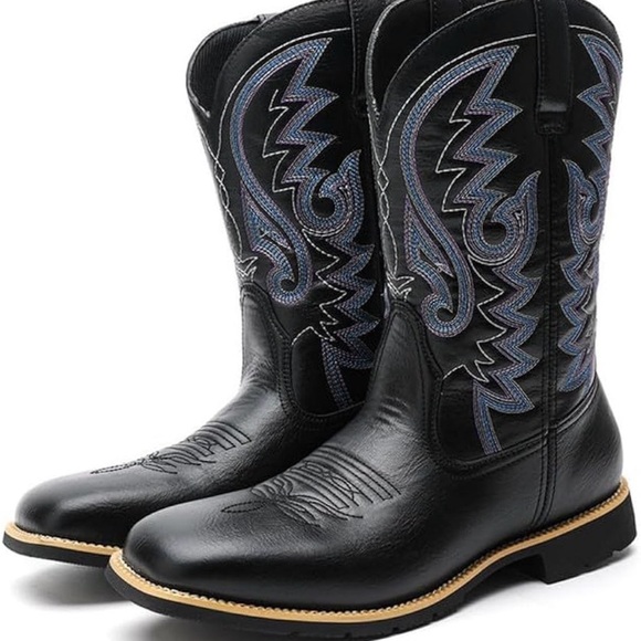 Men’s Black & Blue Western Cowboy Boots – Square Toe – Size 11 - Picture 3 of 6